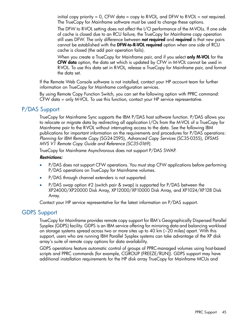 P/das support, Gdps support, P/das support gdps support | HP StorageWorks XP Remote Web Console Software User Manual | Page 45 / 258