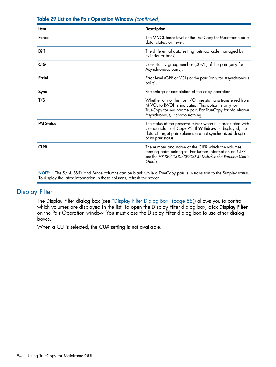 Display filter | HP StorageWorks XP Remote Web Console Software User Manual | Page 84 / 258