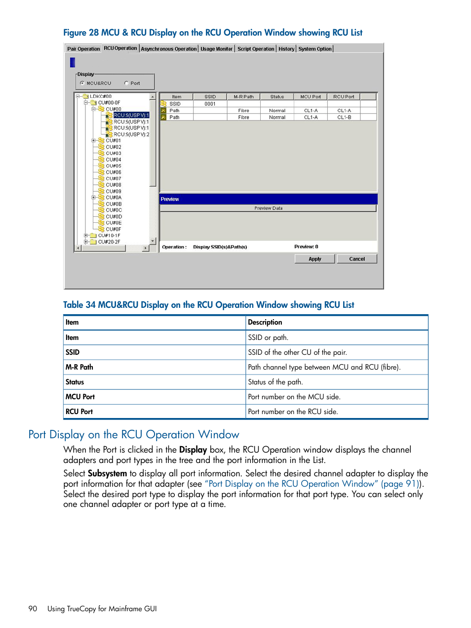 Port display on the rcu operation window, Mcu & rcu display | HP StorageWorks XP Remote Web Console Software User Manual | Page 90 / 258