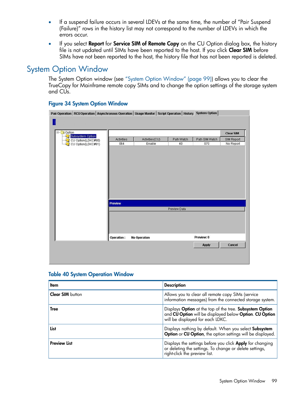 System option window | HP StorageWorks XP Remote Web Console Software User Manual | Page 99 / 258