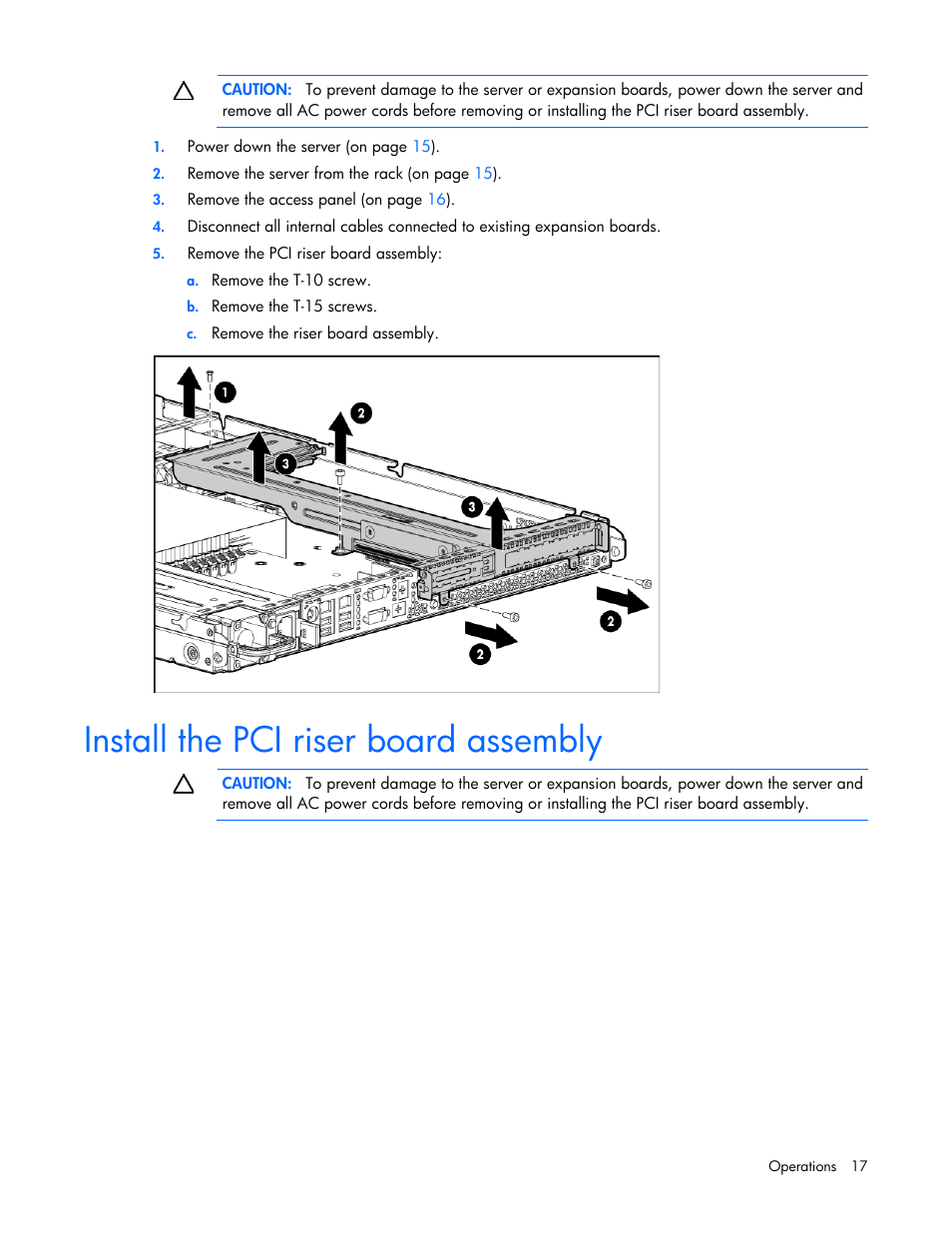 Install the pci riser board assembly | HP ProLiant DL120 G6 Server User Manual | Page 17 / 113