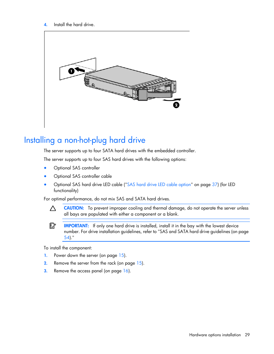 Installing a non-hot-plug hard drive | HP ProLiant DL120 G6 Server User Manual | Page 29 / 113
