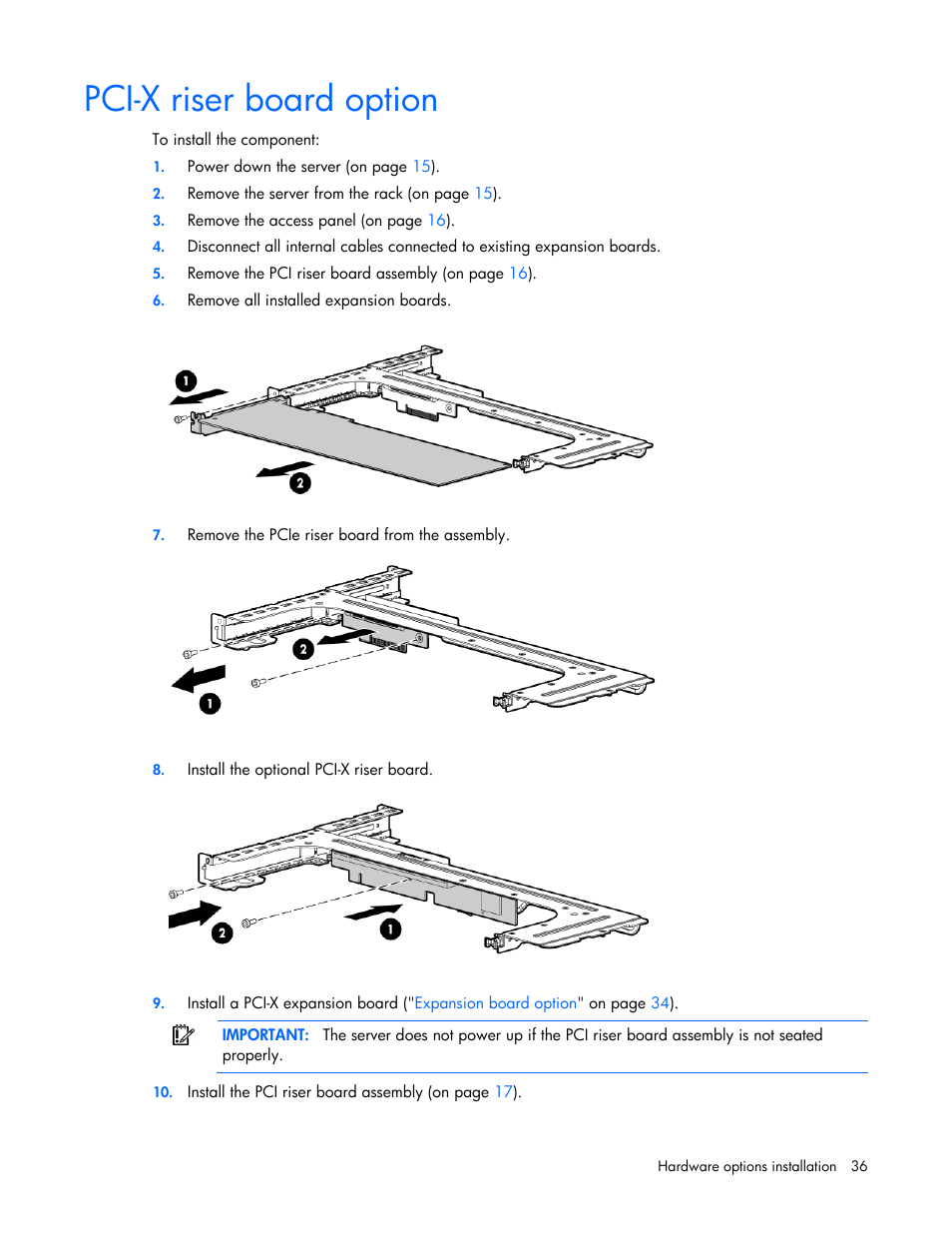 Pci-x riser board option | HP ProLiant DL120 G6 Server User Manual | Page 36 / 113
