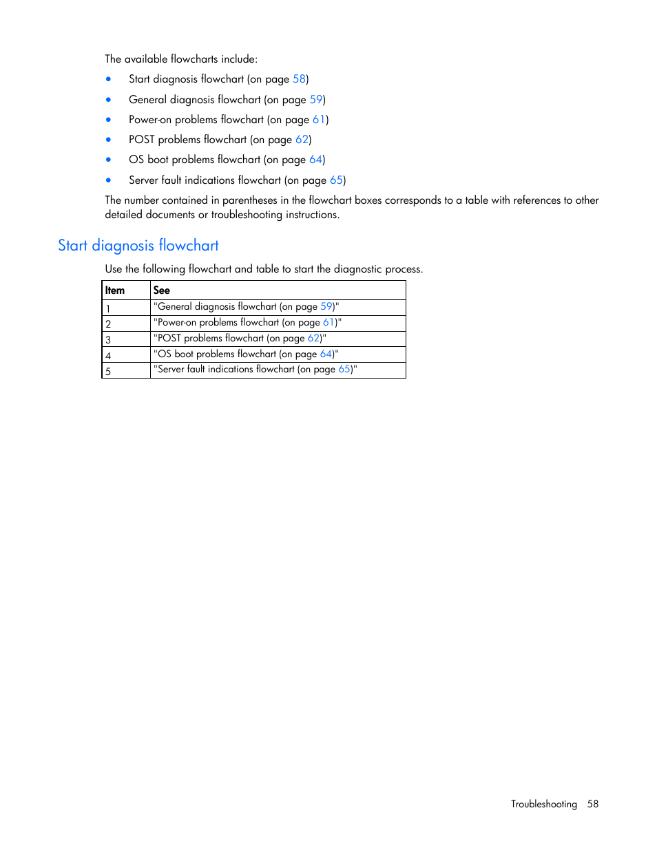 Start diagnosis flowchart | HP ProLiant DL120 G6 Server User Manual | Page 58 / 113