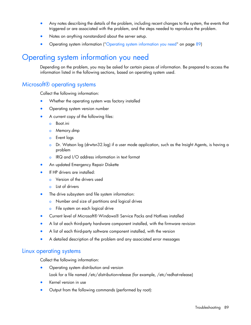Operating system information you need, Microsoft® operating systems, Linux operating systems | HP ProLiant DL120 G6 Server User Manual | Page 89 / 113