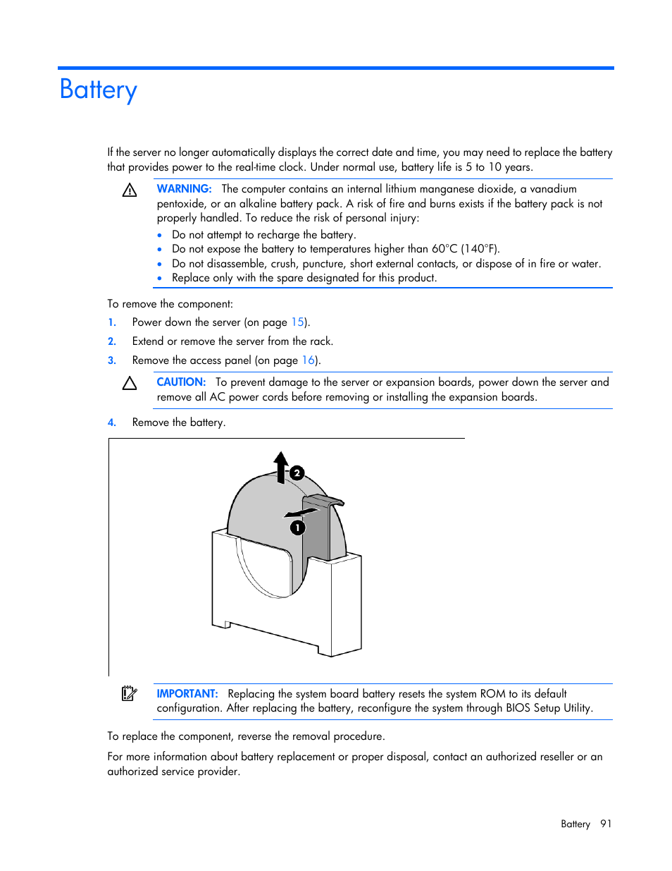 Battery | HP ProLiant DL120 G6 Server User Manual | Page 91 / 113