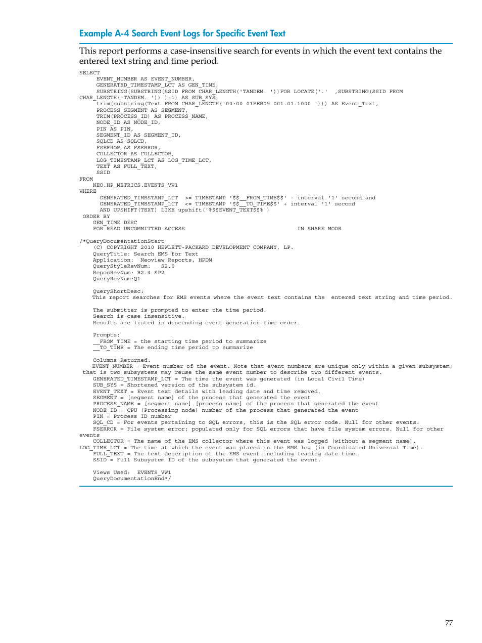 Search event logs for specific event text | HP Neoview Release 2.4 Software User Manual | Page 77 / 128