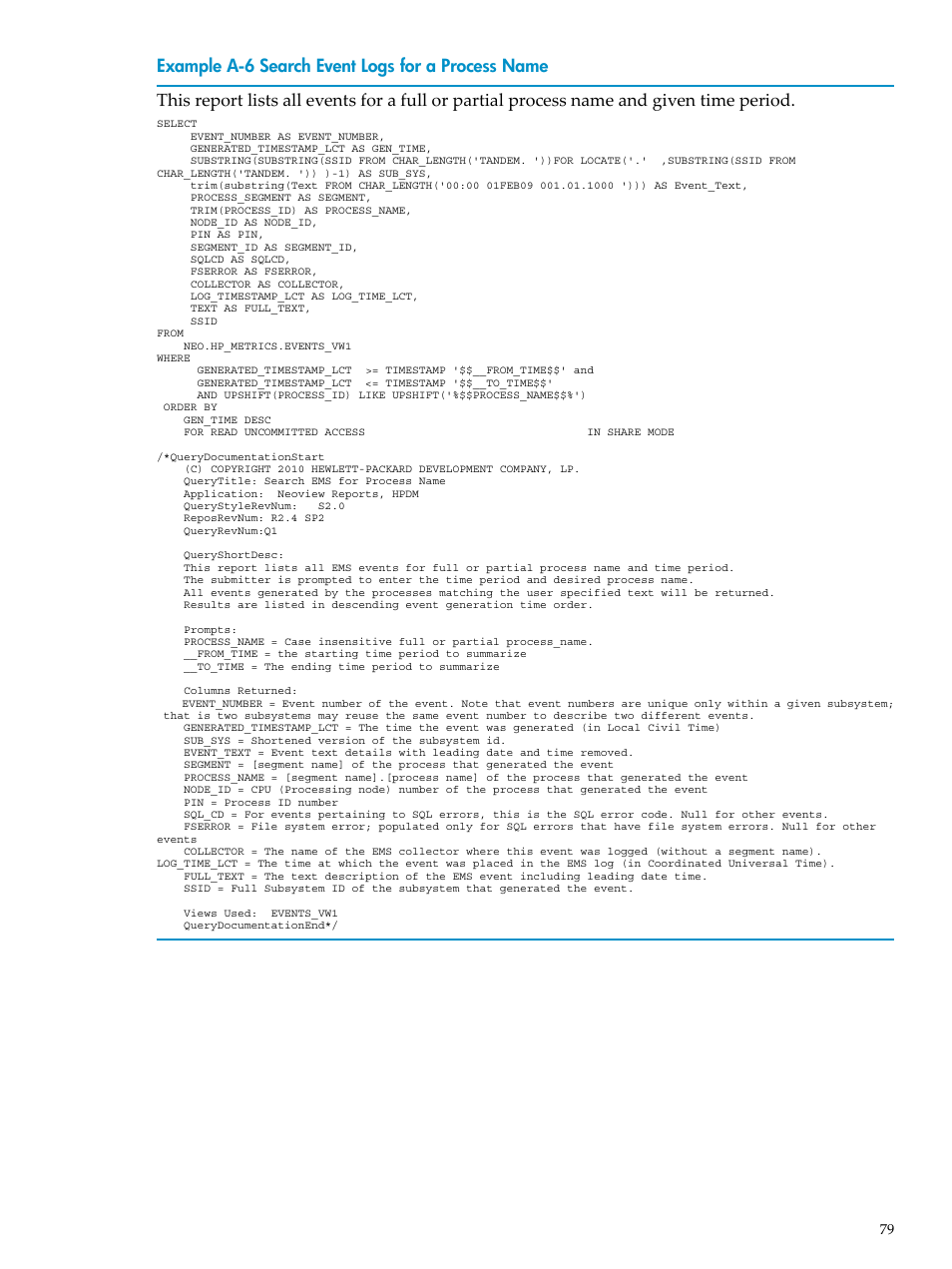 Search event logs for a process name | HP Neoview Release 2.4 Software User Manual | Page 79 / 128