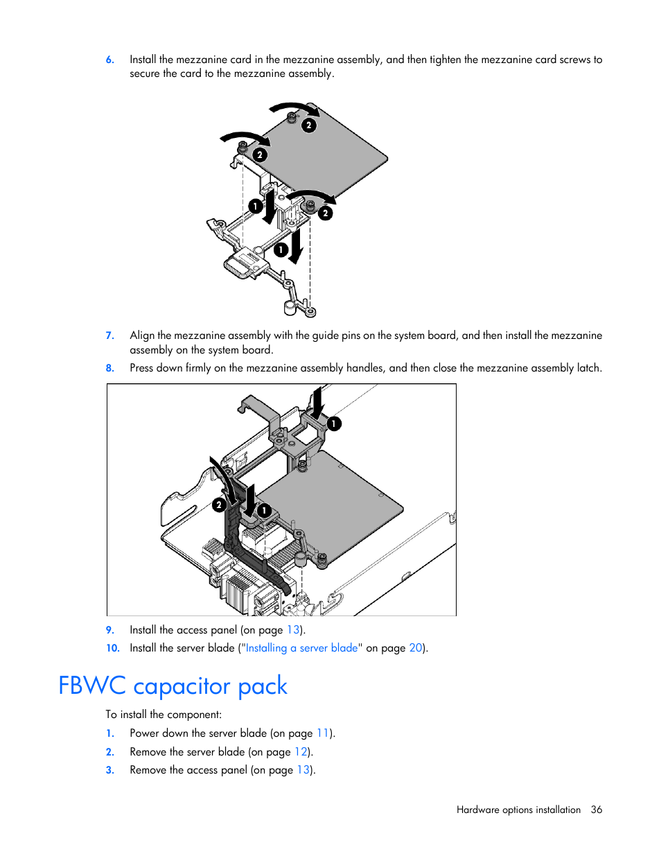 Fbwc capacitor pack | HP ProLiant BL460c Gen8 Server Blade User Manual | Page 36 / 83