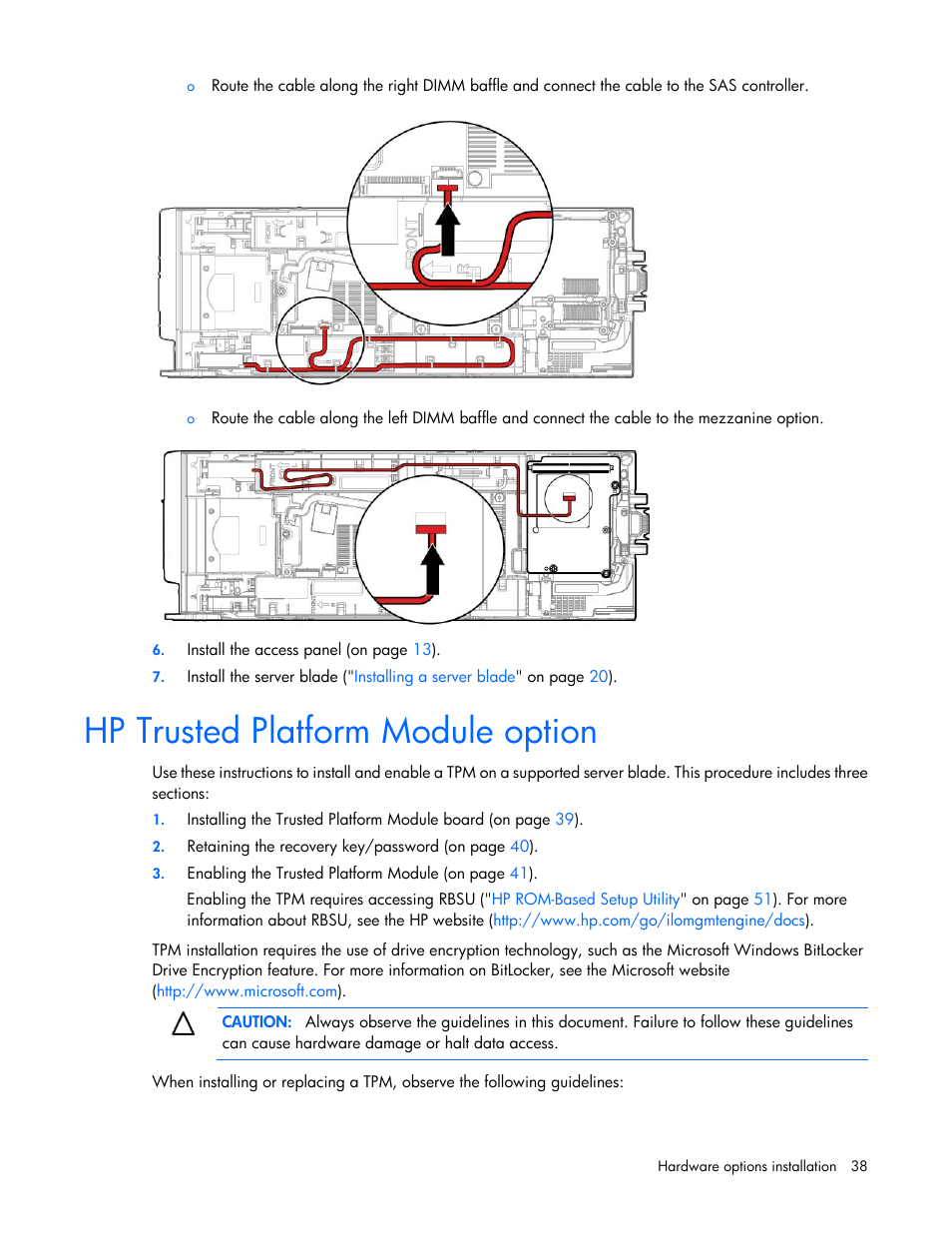 Hp trusted platform module option | HP ProLiant BL460c Gen8 Server Blade User Manual | Page 38 / 83