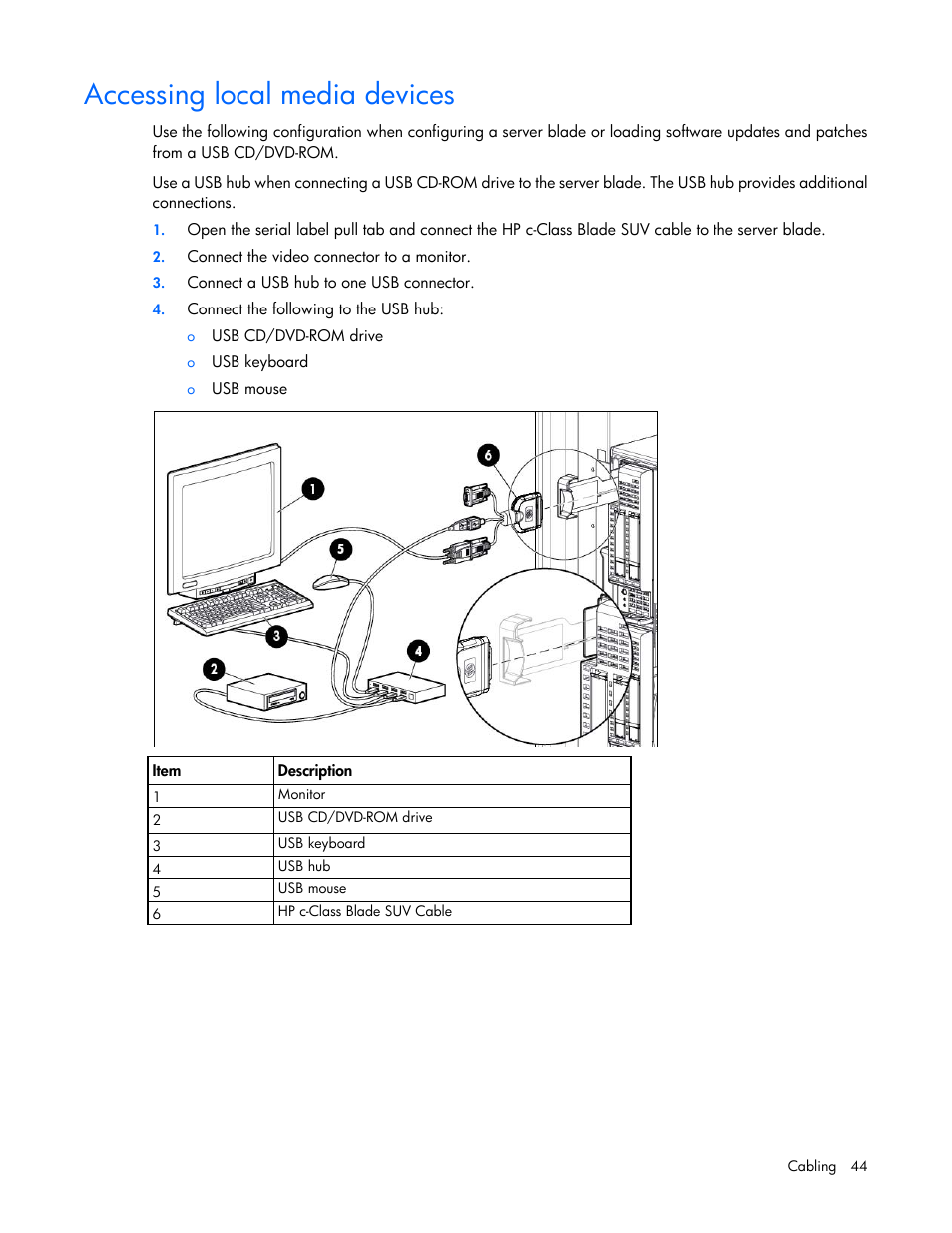 Accessing local media devices | HP ProLiant BL460c Gen8 Server Blade User Manual | Page 44 / 83