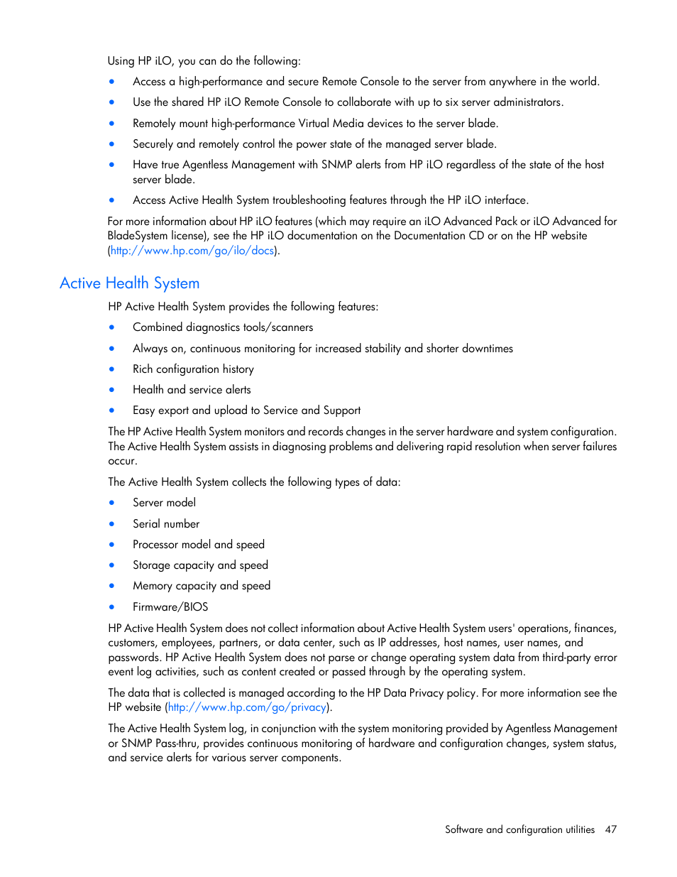 Active health system | HP ProLiant BL460c Gen8 Server Blade User Manual | Page 47 / 83