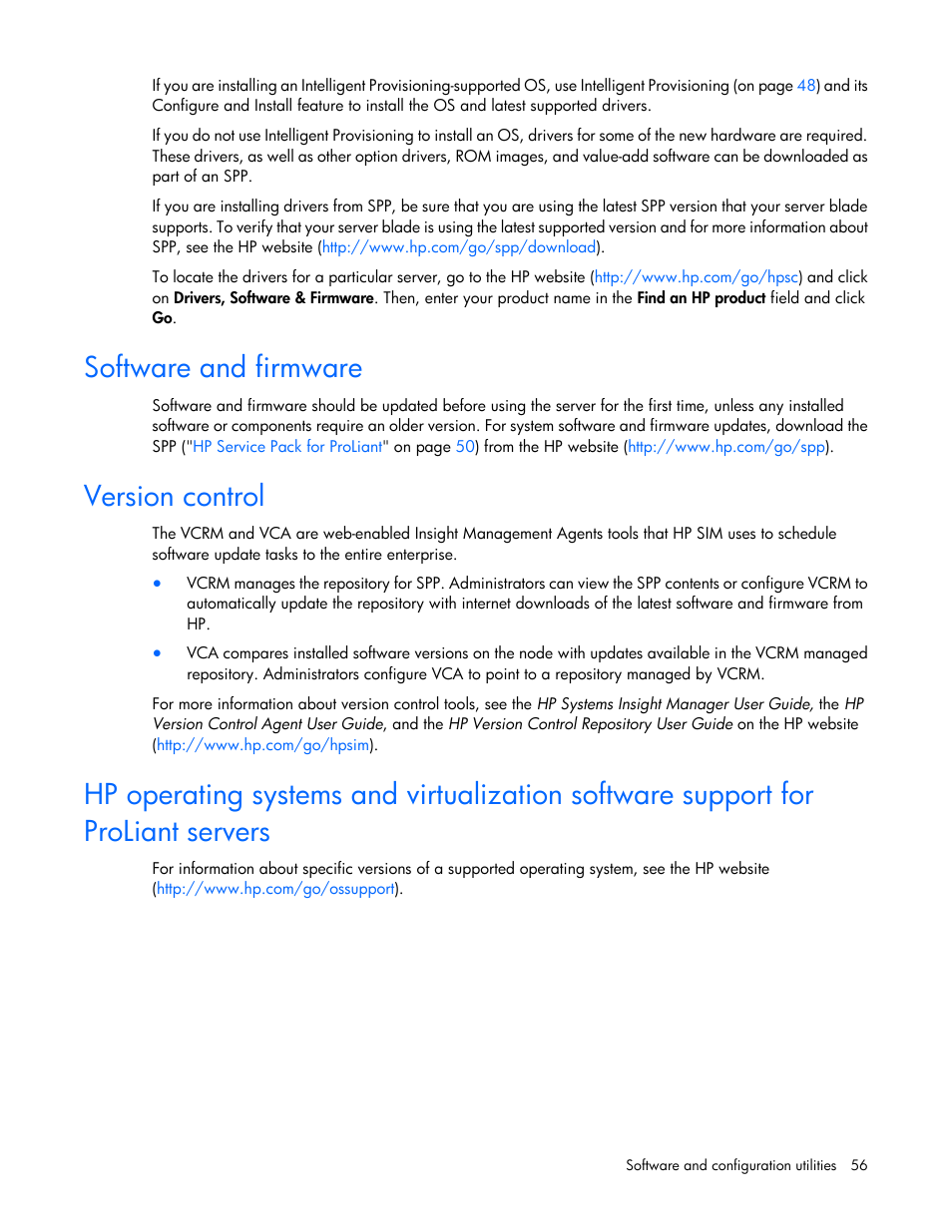 Software and firmware, Version control | HP ProLiant BL460c Gen8 Server Blade User Manual | Page 56 / 83