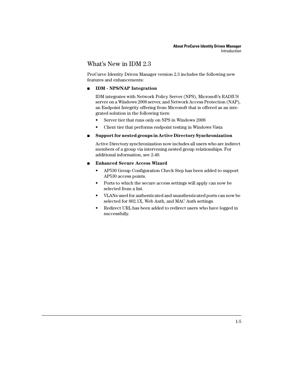 What’s new in idm 2.3, What’s new in idm 2.3 -5 | HP Identity Driven Manager Software Series User Manual | Page 11 / 194