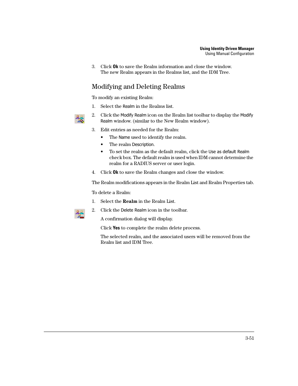 Modifying and deleting realms, Modifying and deleting realms -51 | HP Identity Driven Manager Software Series User Manual | Page 115 / 194