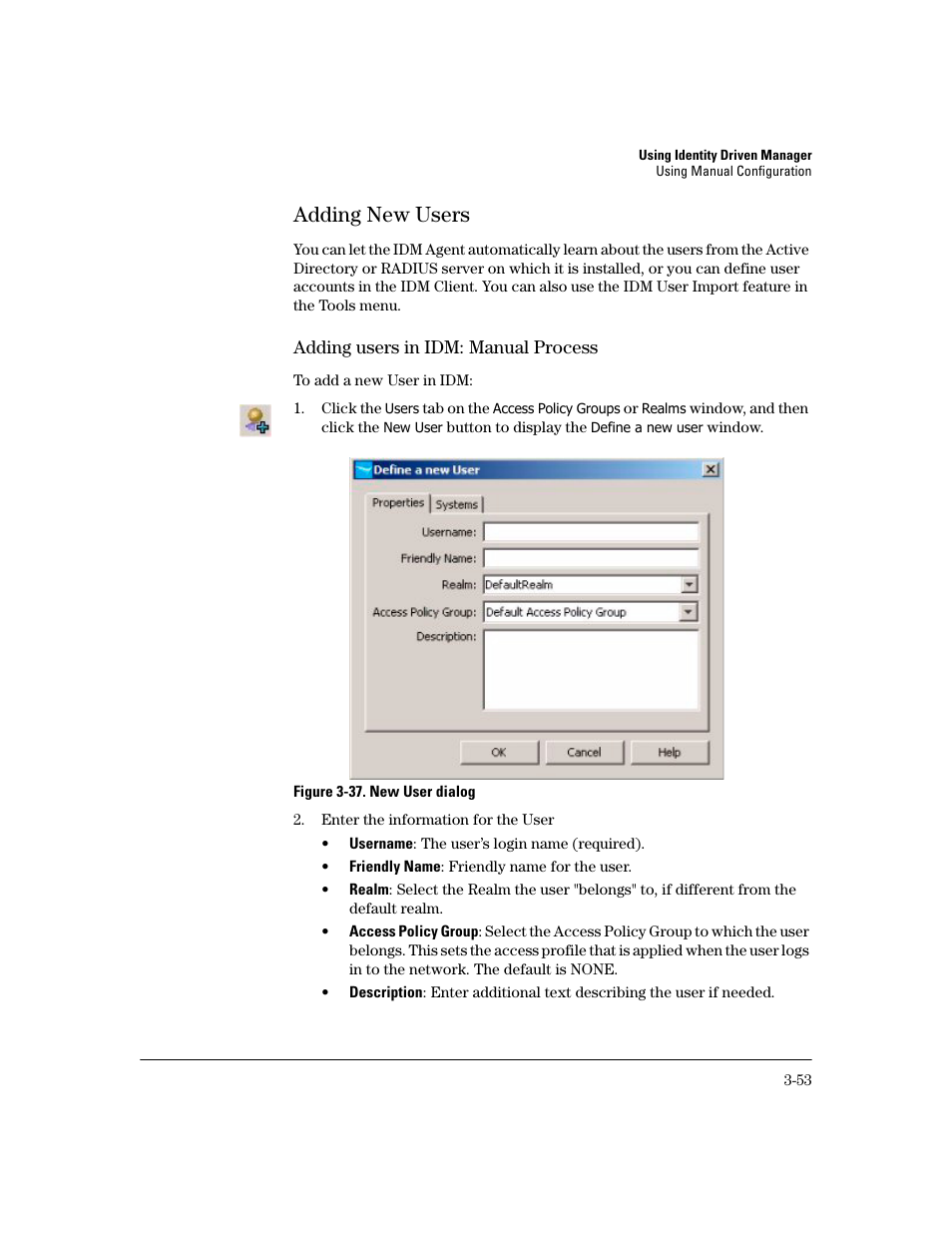 Adding new users, Adding new users -53 | HP Identity Driven Manager Software Series User Manual | Page 117 / 194