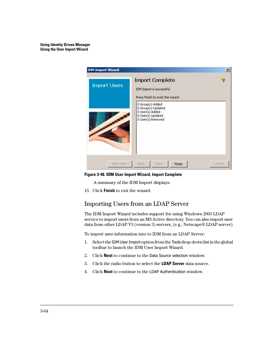 Importing users from an ldap server, Importing users from an ldap server -64 | HP Identity Driven Manager Software Series User Manual | Page 128 / 194
