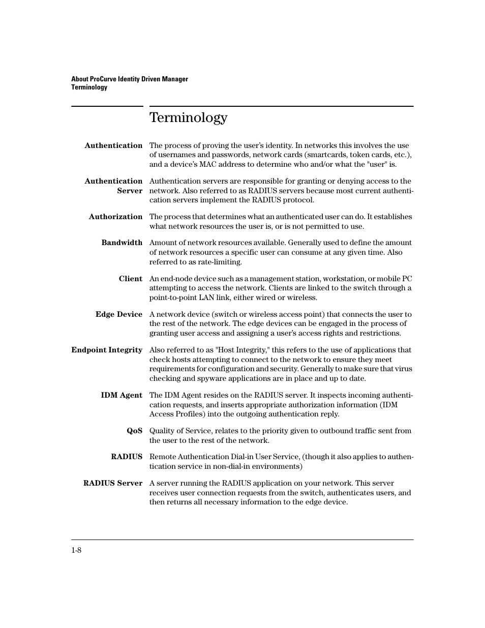 Terminology | HP Identity Driven Manager Software Series User Manual | Page 14 / 194