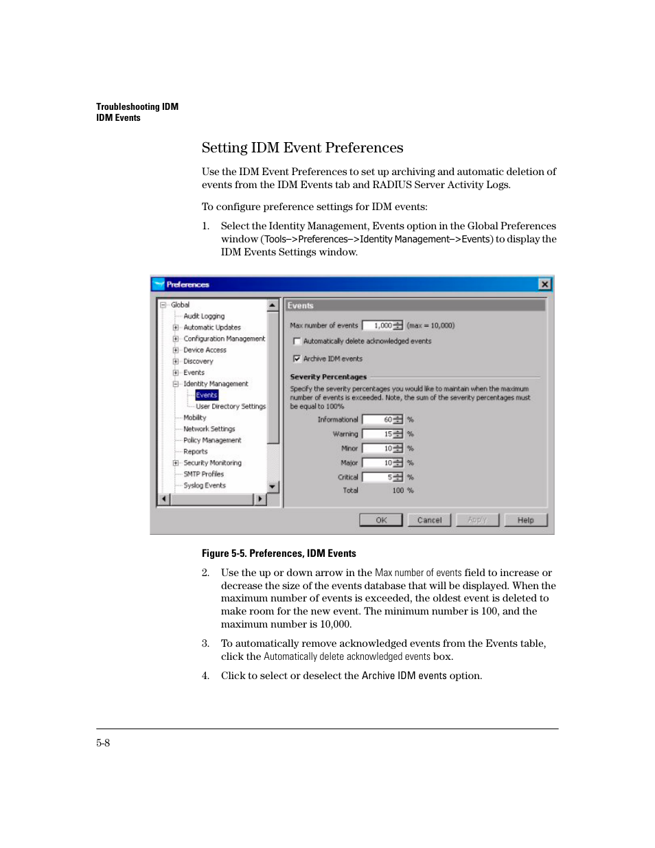 Setting idm event preferences, Setting idm event preferences -8 | HP Identity Driven Manager Software Series User Manual | Page 170 / 194