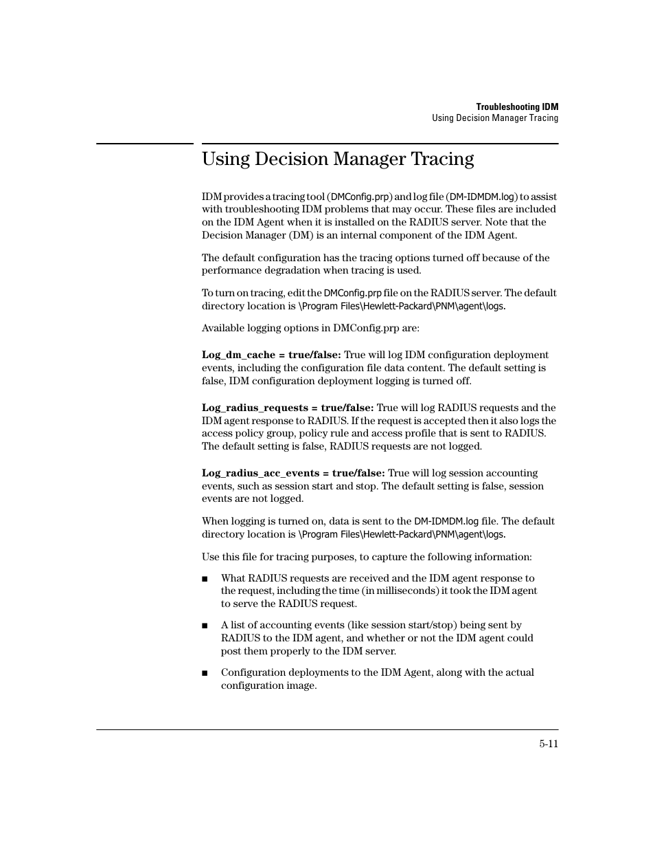 Using decision manager tracing | HP Identity Driven Manager Software Series User Manual | Page 173 / 194