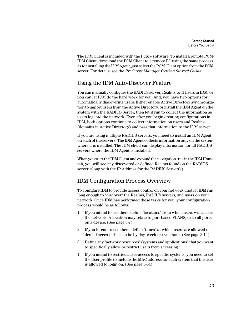 Using the idm auto-discover feature, Idm configuration process overview, Using the idm auto-discover feature -3 | Idm configuration process overview -3 | HP Identity Driven Manager Software Series User Manual | Page 25 / 194