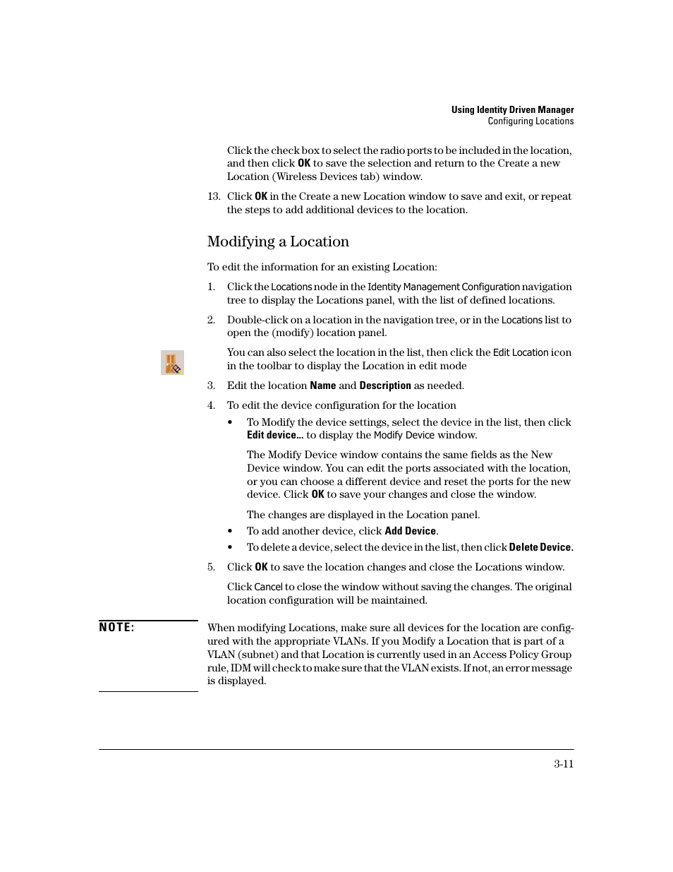 Modifying a location, Modifying a location -11 | HP Identity Driven Manager Software Series User Manual | Page 75 / 194