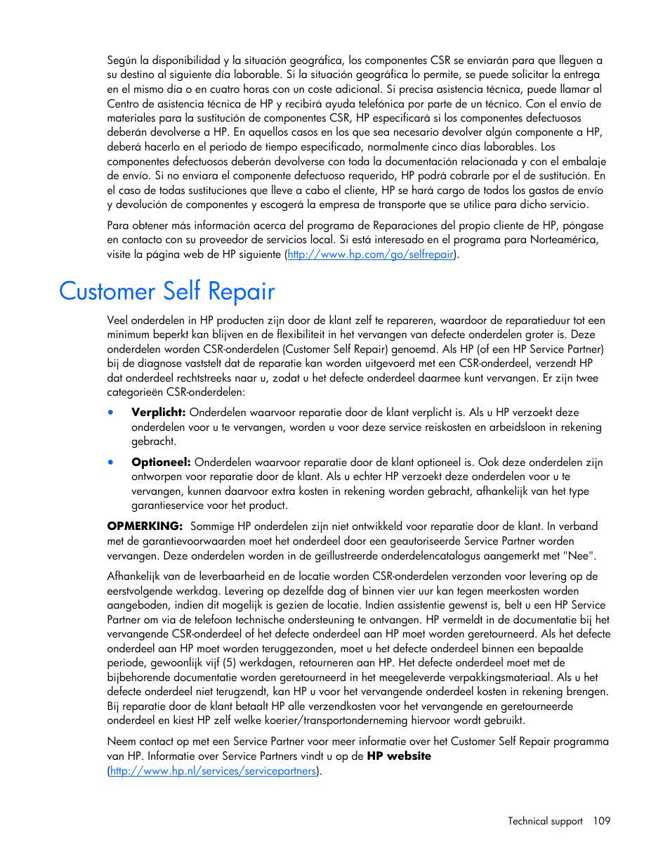 Customer self repair | HP ProLiant ML350 G5 Server User Manual | Page 109 / 118