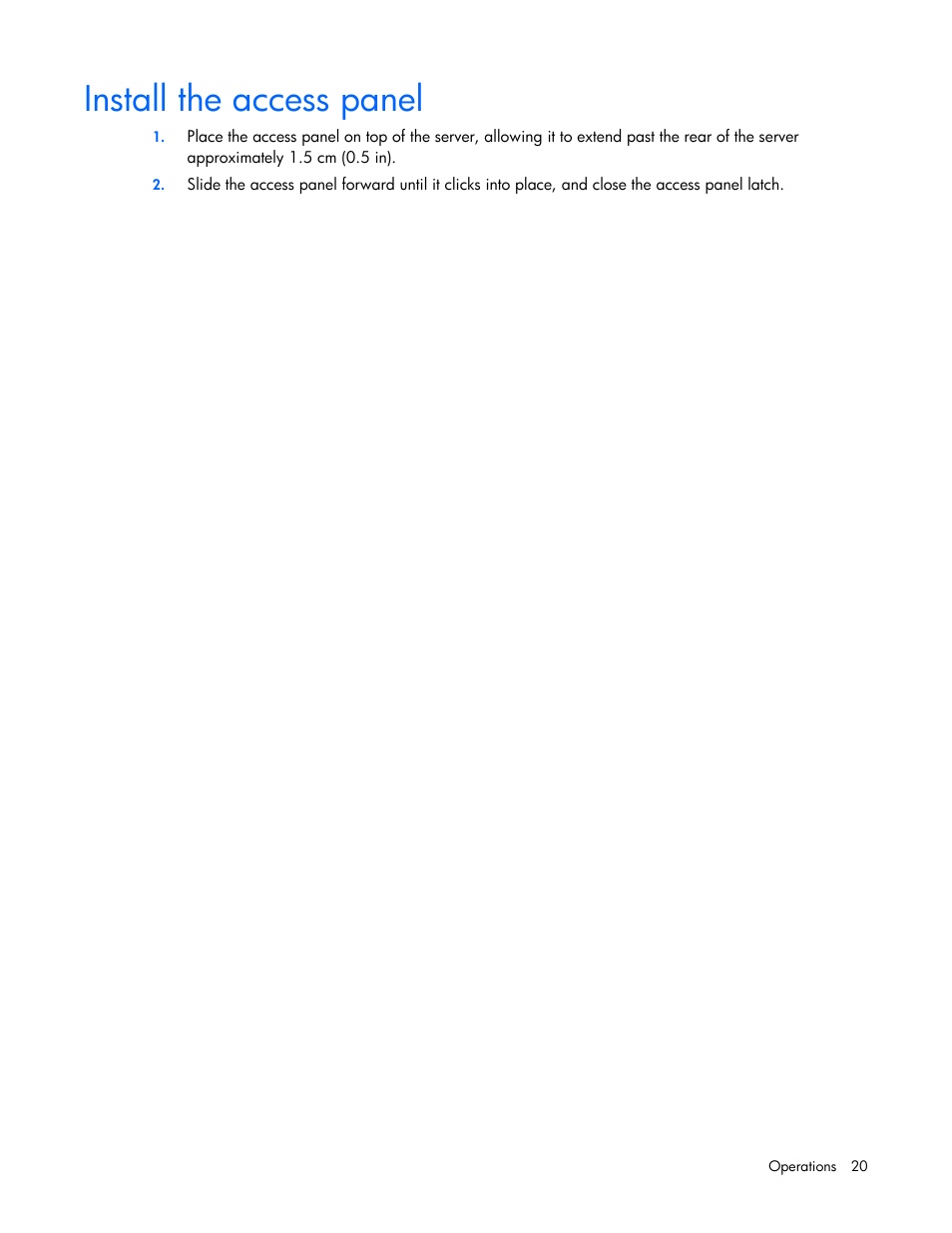 Install the access panel | HP ProLiant ML350 G5 Server User Manual | Page 20 / 118