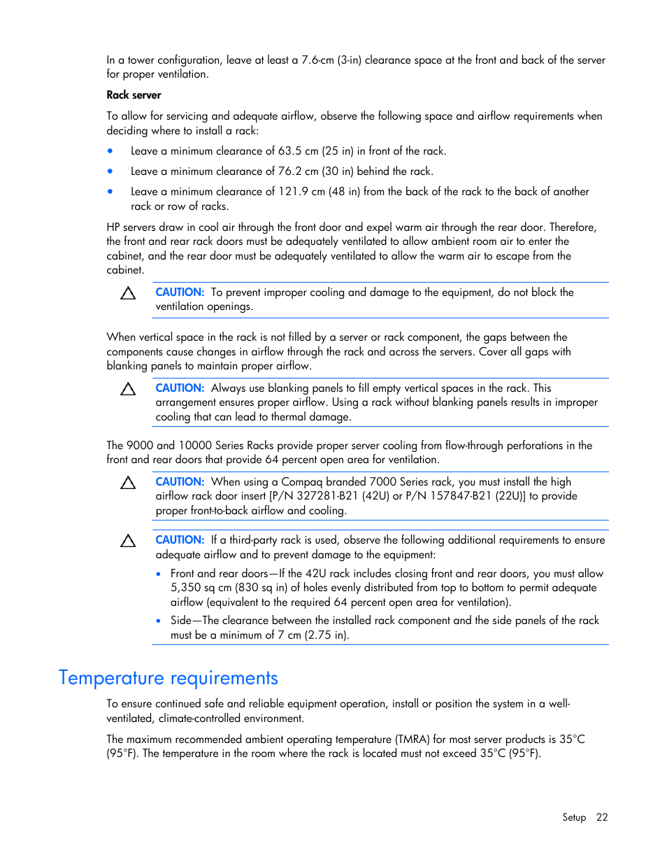 Temperature requirements | HP ProLiant ML350 G5 Server User Manual | Page 22 / 118