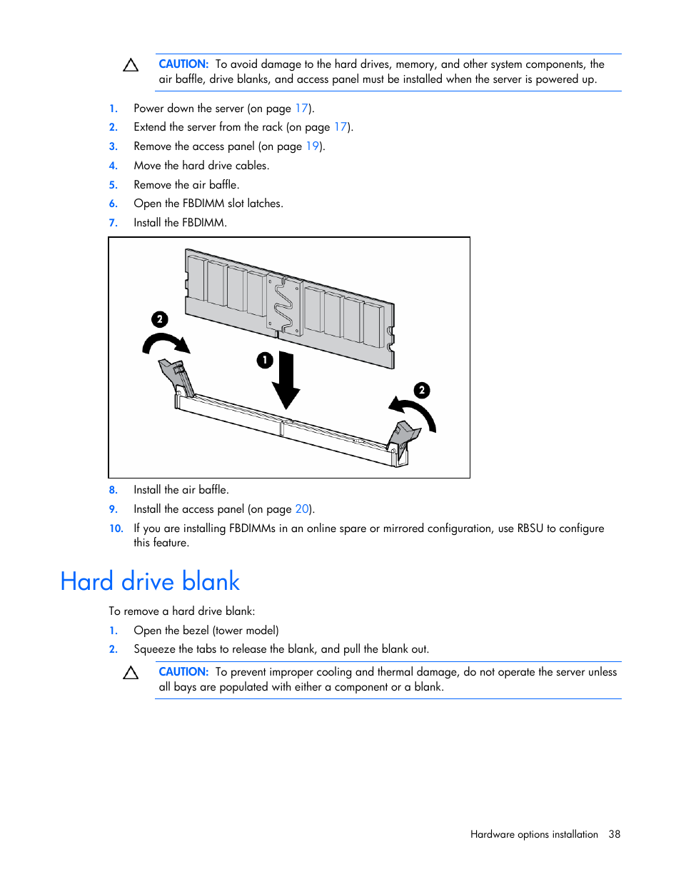 Hard drive blank | HP ProLiant ML350 G5 Server User Manual | Page 38 / 118