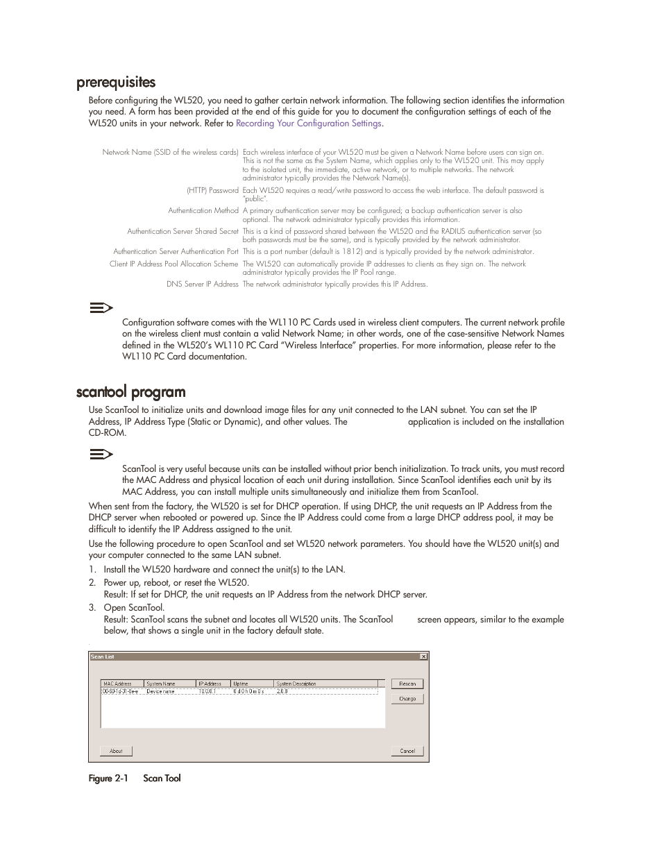 Prerequisites, Scantool program, Prerequisites -2 scantool program -2 | HP ProCurve 520wl Wireless Access Point User Manual | Page 15 / 142