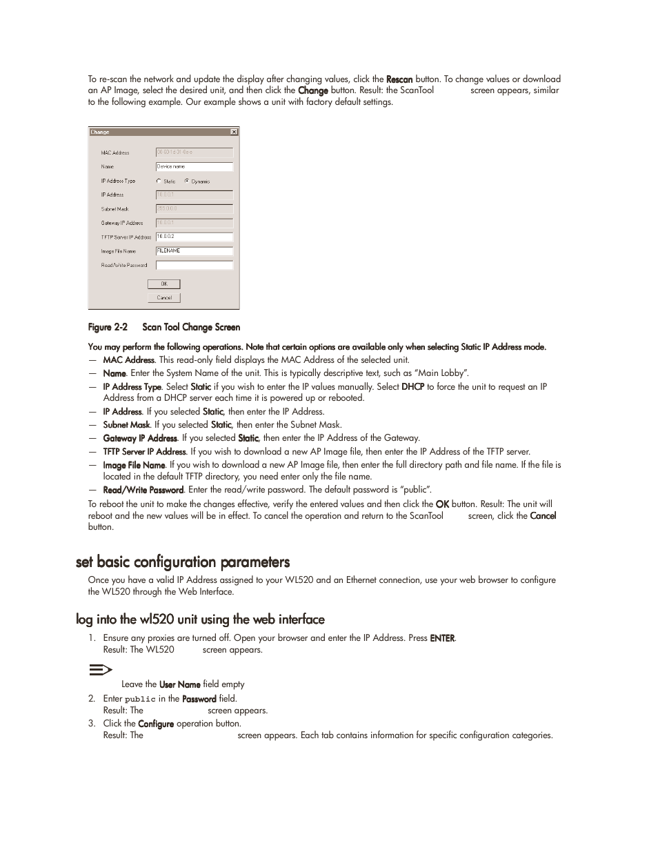 Set basic configuration parameters, Log into the wl520 unit using the web interface, Set basic configuration parameters -3 | Log into the wl520 unit using the web interface -3 | HP ProCurve 520wl Wireless Access Point User Manual | Page 16 / 142