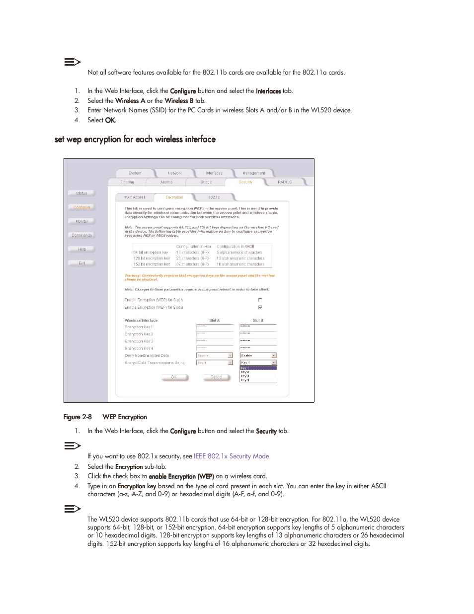 Set wep encryption for each wireless interface, Set wep encryption for each wireless interface -7 | HP ProCurve 520wl Wireless Access Point User Manual | Page 20 / 142