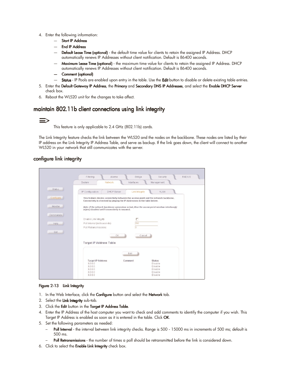 Configure link integrity, Configure link integrity -12 | HP ProCurve 520wl Wireless Access Point User Manual | Page 25 / 142