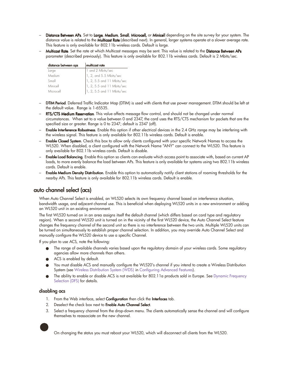 Auto channel select (acs), Auto channel select (acs) -15, Caution | HP ProCurve 520wl Wireless Access Point User Manual | Page 28 / 142