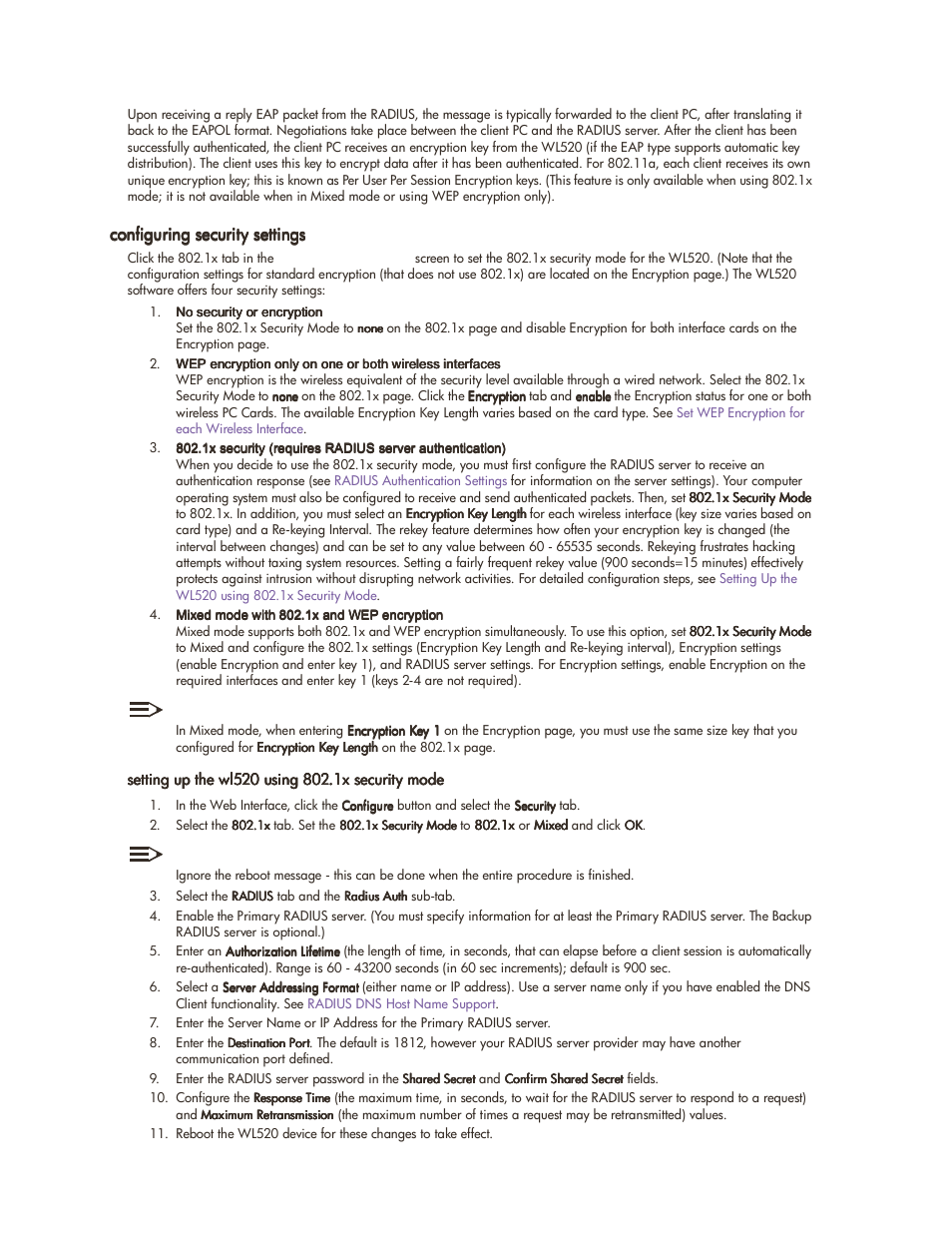 Configuring security settings, Configuring security settings -24 | HP ProCurve 520wl Wireless Access Point User Manual | Page 37 / 142