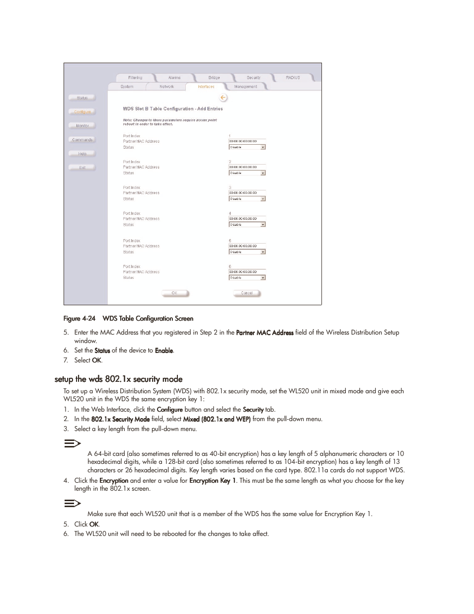 Setup the wds 802.1x security mode, Setup the wds 802.1x security mode -22 | HP ProCurve 520wl Wireless Access Point User Manual | Page 71 / 142