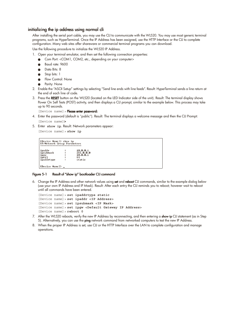 Initializing the ip address using normal cli, Initializing the ip address using normal cli -7, Initializing the ip address using | Normal cli | HP ProCurve 520wl Wireless Access Point User Manual | Page 81 / 142