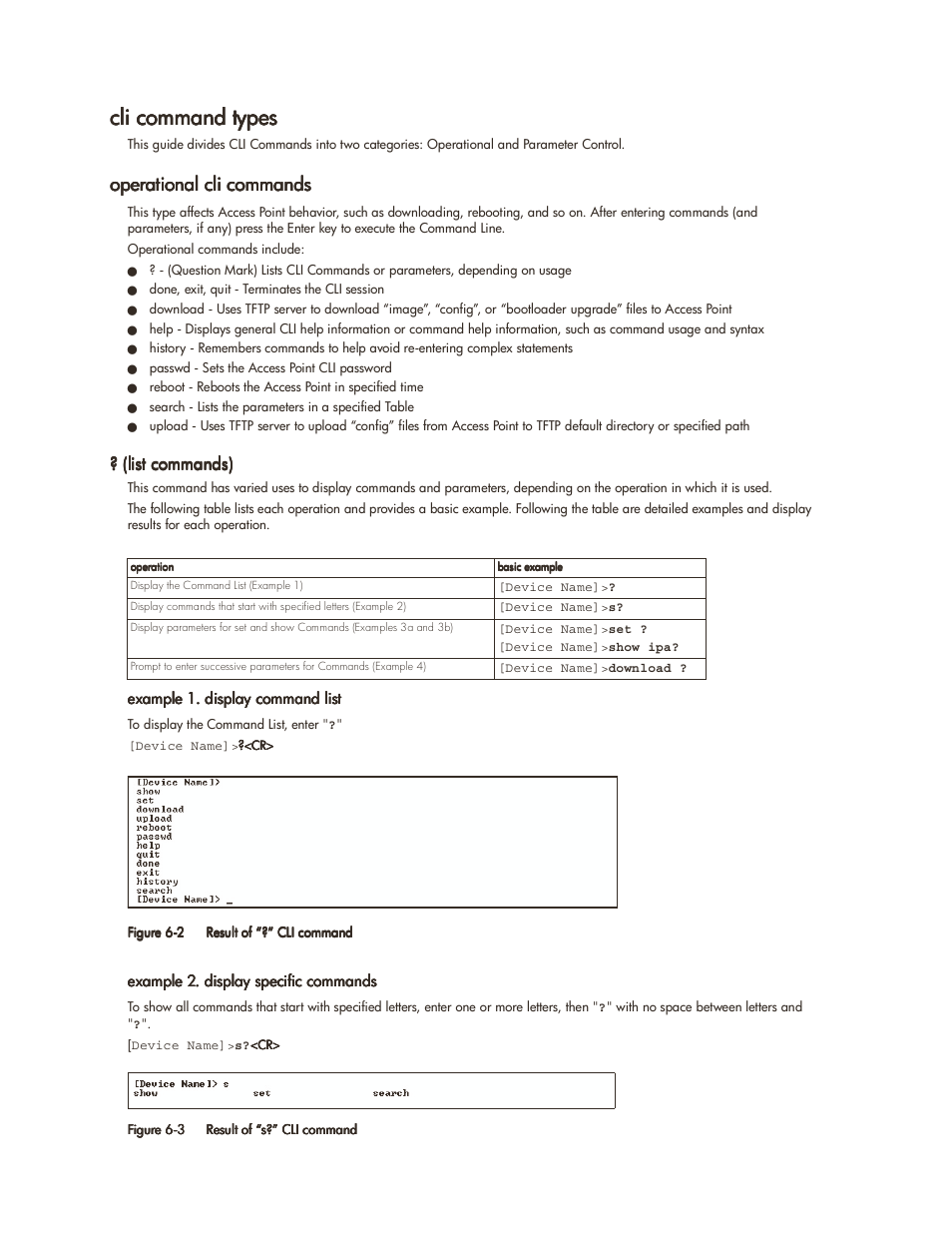 Cli command types, Operational cli commands, List commands) | Cli command types -4, Operational cli commands -4, List commands) -4 | HP ProCurve 520wl Wireless Access Point User Manual | Page 87 / 142