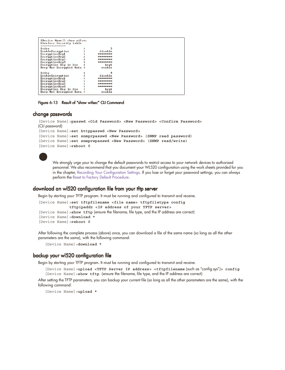 Change passwords, Backup your wl520 configuration file | HP ProCurve 520wl Wireless Access Point User Manual | Page 99 / 142