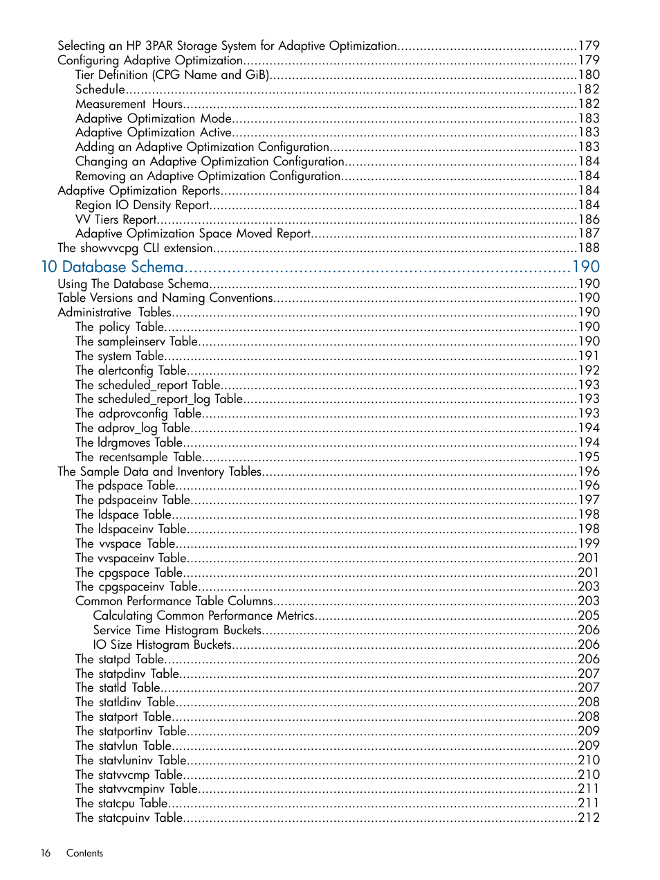 10 database schema | HP 3PAR System Reporter Software User Manual | Page 16 / 224