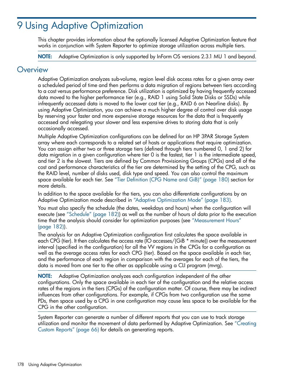 9 using adaptive optimization, Overview | HP 3PAR System Reporter Software User Manual | Page 178 / 224