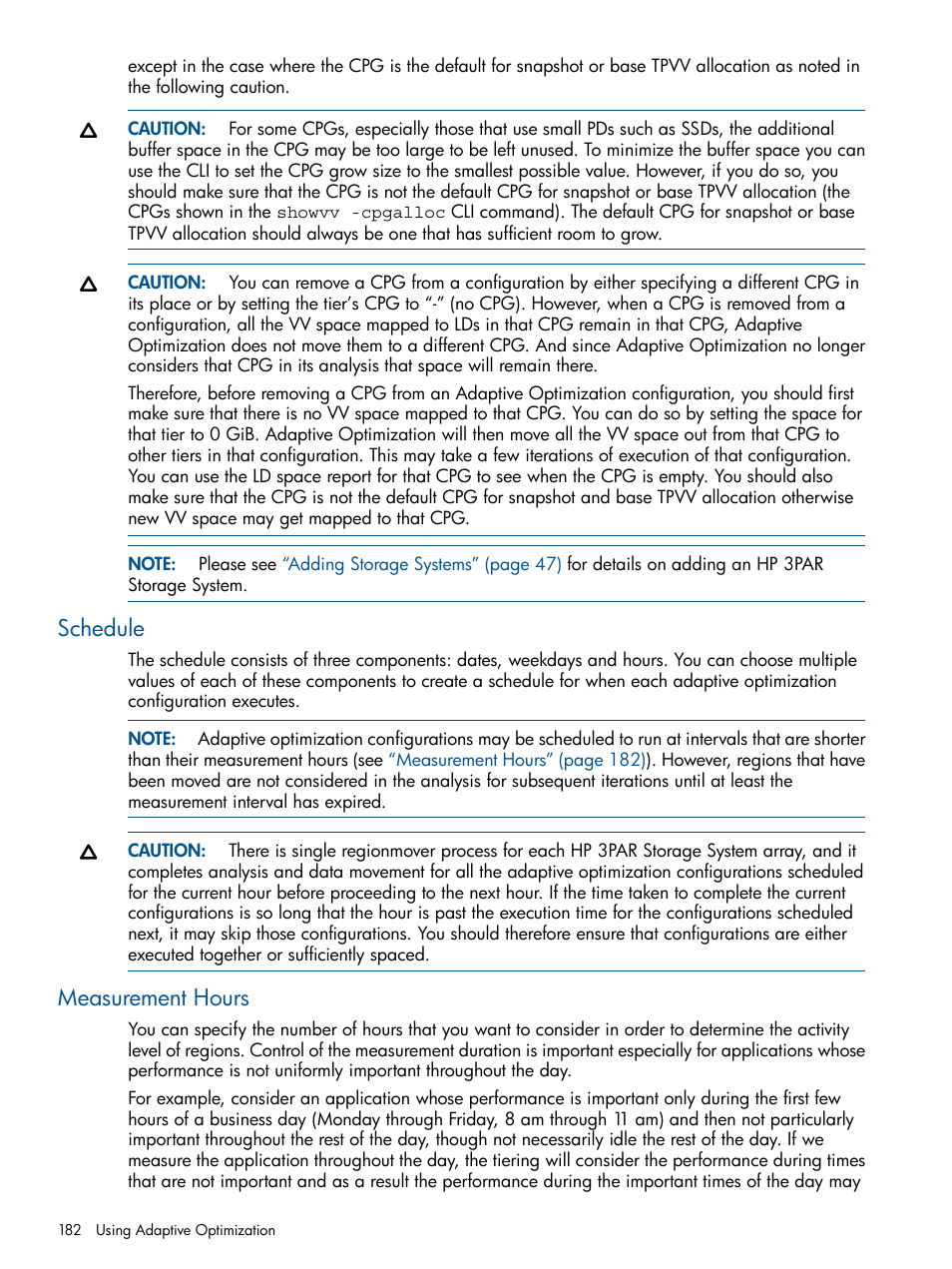 Schedule, Measurement hours, Schedule measurement hours | HP 3PAR System Reporter Software User Manual | Page 182 / 224