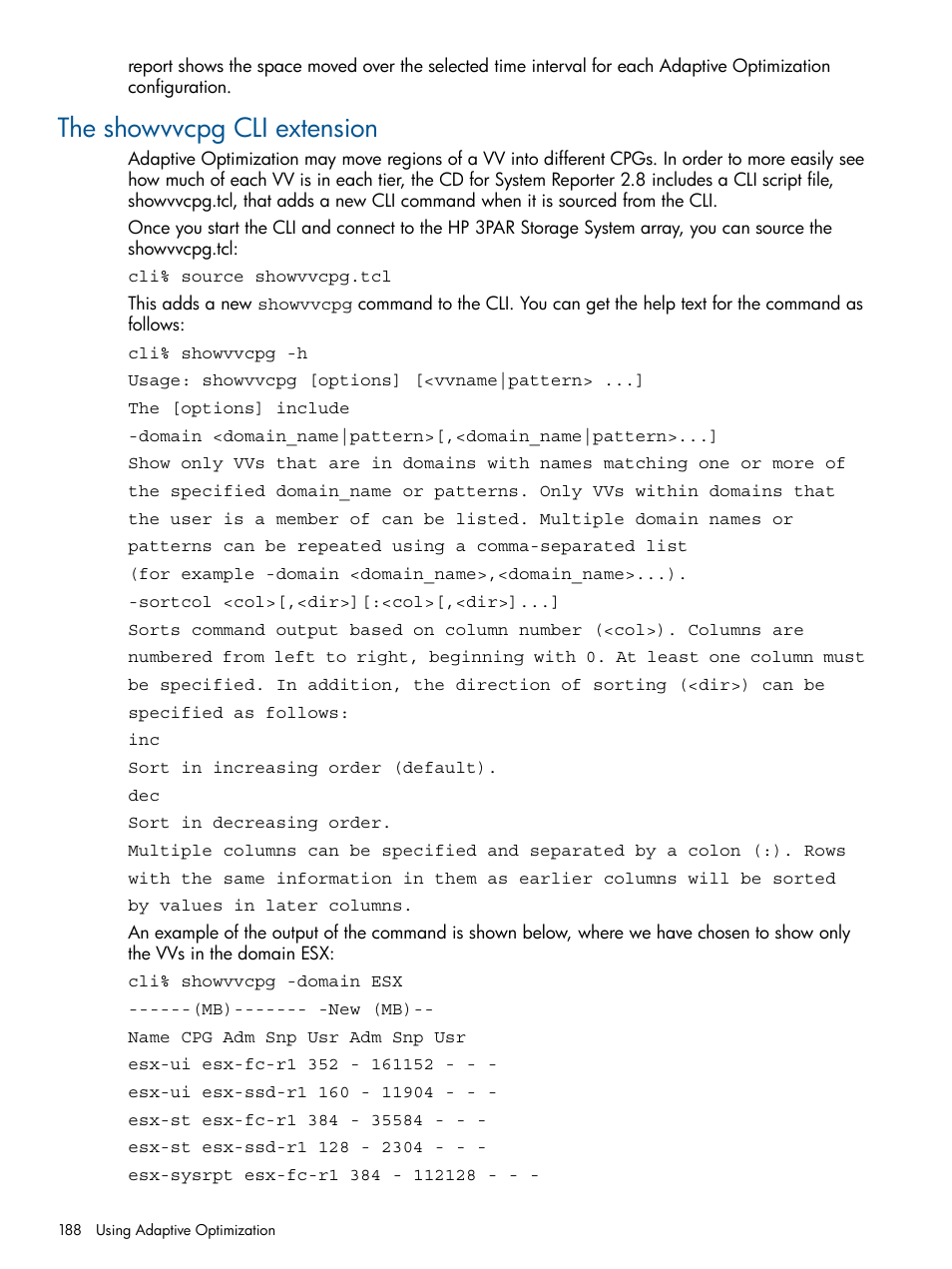 The showvvcpg cli extension | HP 3PAR System Reporter Software User Manual | Page 188 / 224