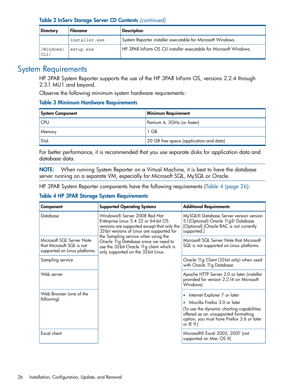 System requirements | HP 3PAR System Reporter Software User Manual | Page 26 / 224