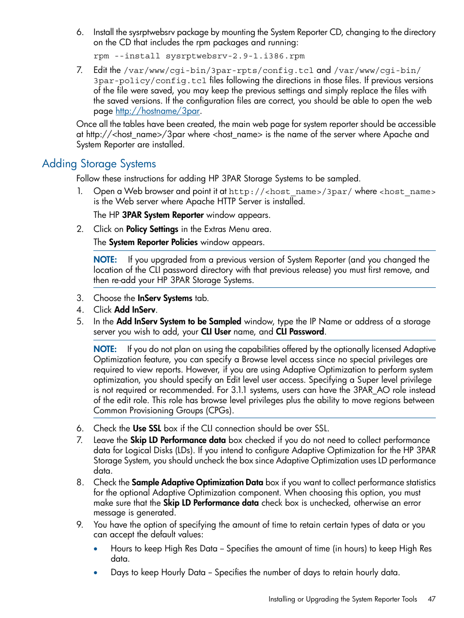 Adding storage systems | HP 3PAR System Reporter Software User Manual | Page 47 / 224