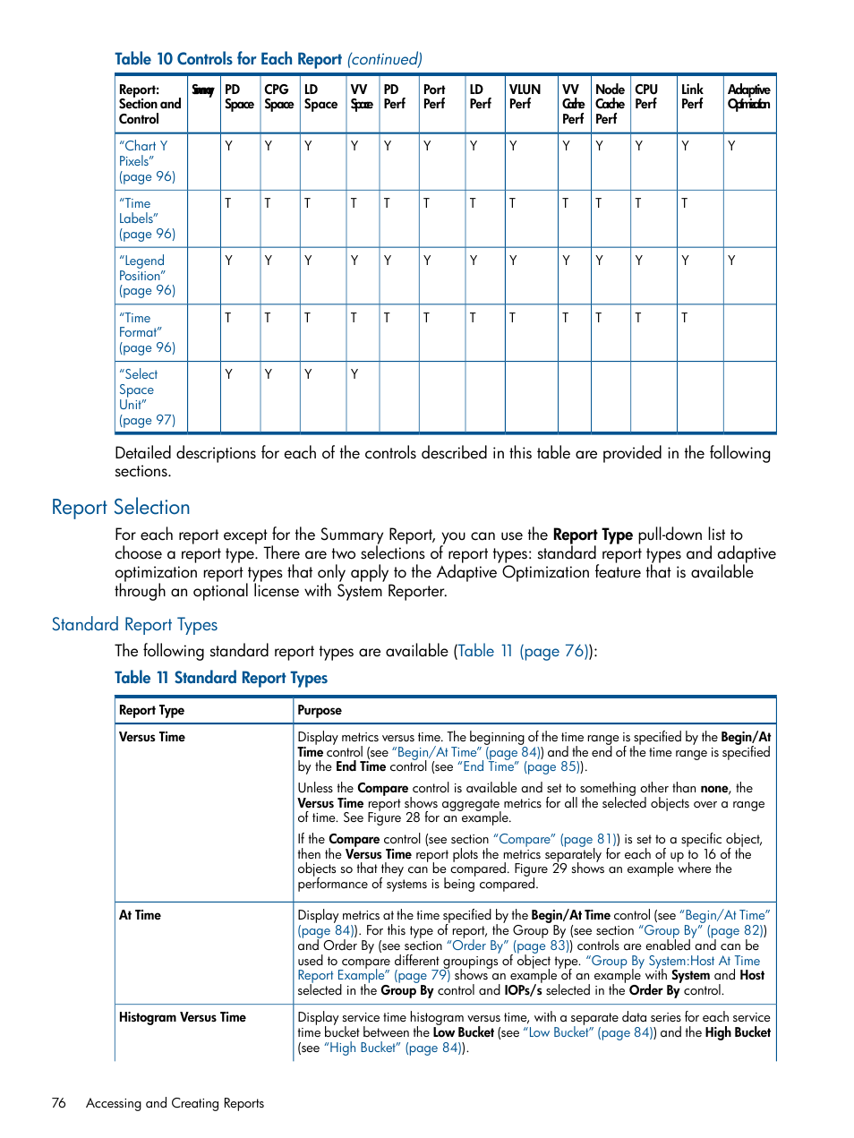 Report selection, Standard report types | HP 3PAR System Reporter Software User Manual | Page 76 / 224