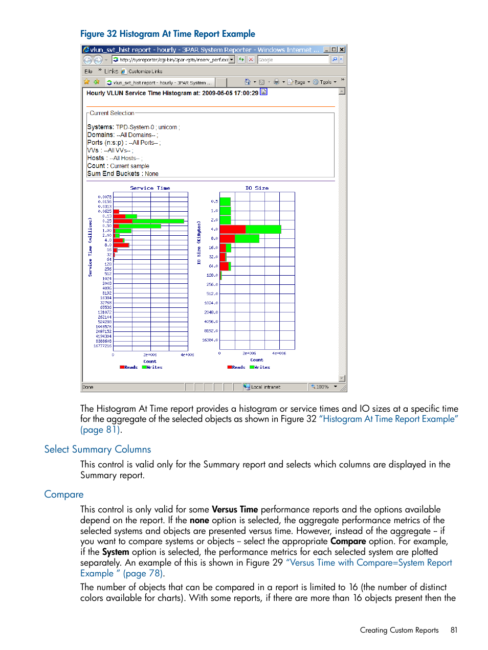 Select summary columns, Compare, Select summary columns compare | HP 3PAR System Reporter Software User Manual | Page 81 / 224