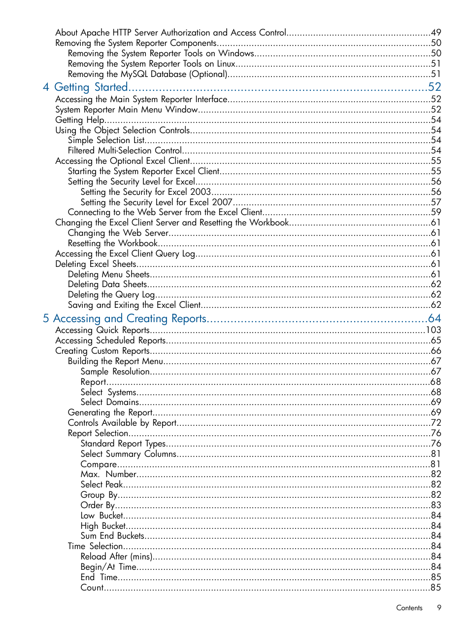 4 getting started, 5 accessing and creating reports | HP 3PAR System Reporter Software User Manual | Page 9 / 224