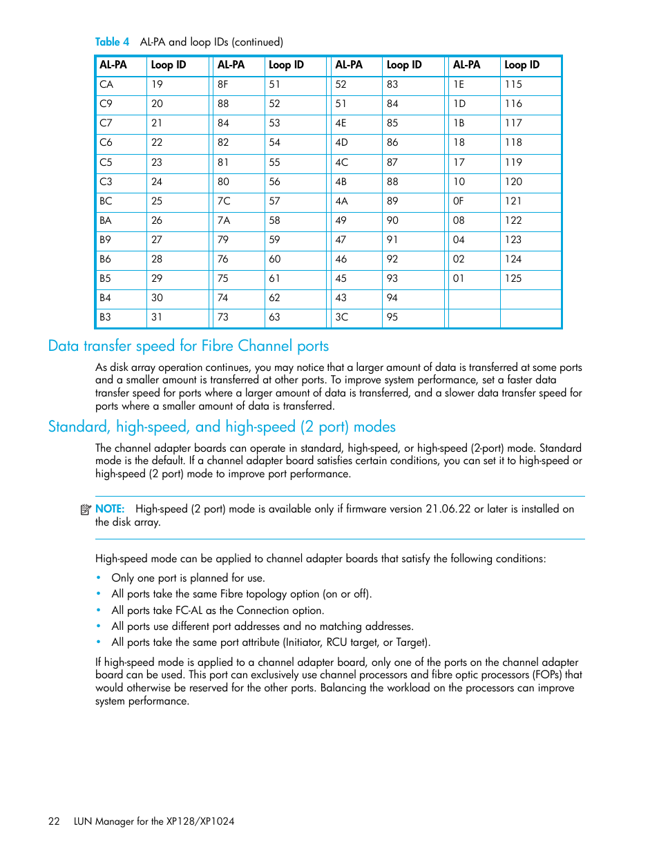 Data transfer speed for fibre channel ports | HP StorageWorks XP Remote Web Console Software User Manual | Page 22 / 98